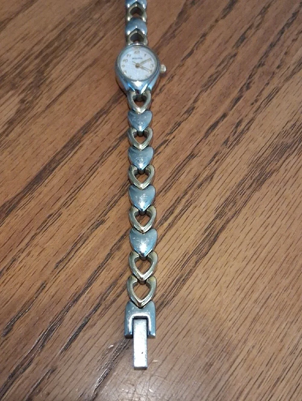 Bulova Two-Tone Heart Link Bracelet Watch in Silver and Gold